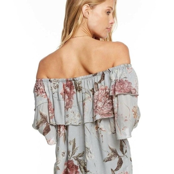 Chaser Off-Shoulder Floral Top Small Gray & Pink NWT Soft Stretch + Boho Bloom - Picture 3 of 5